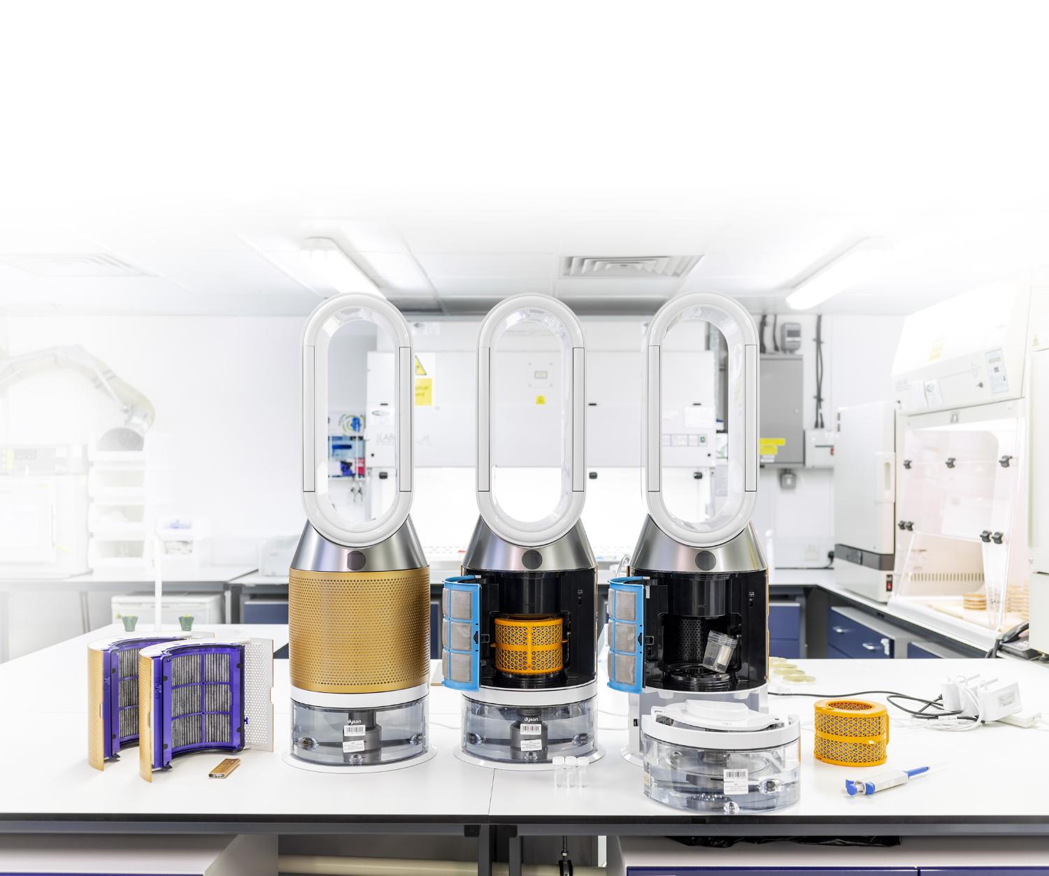 A line up of Dyson purifiers